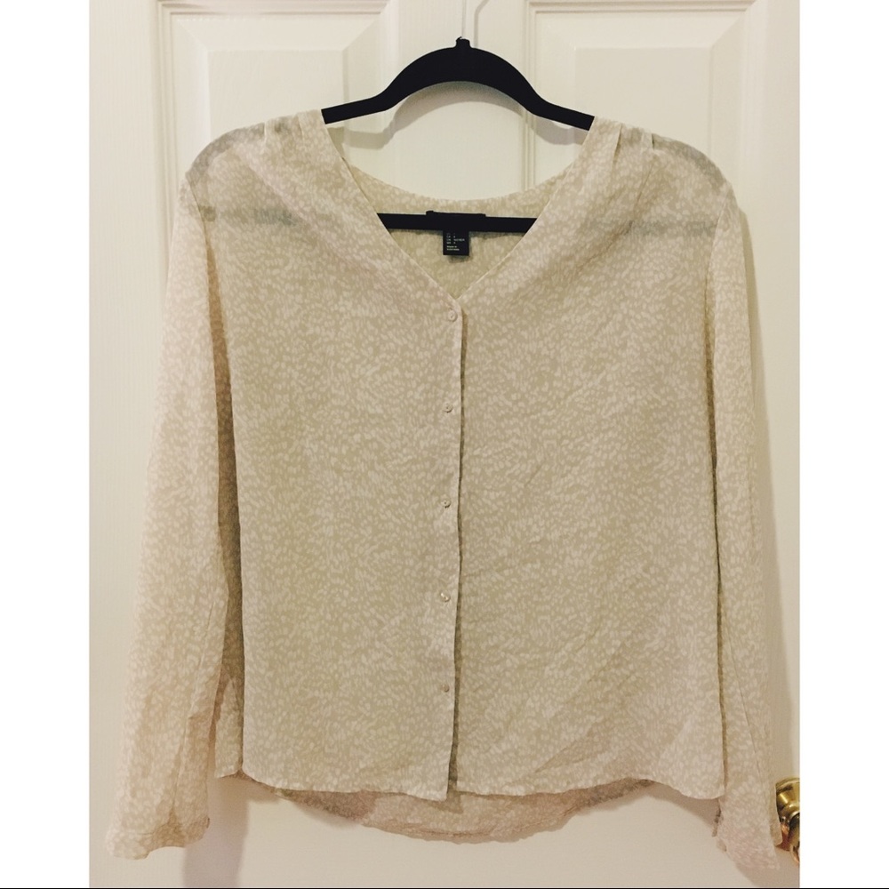 H&M White & Cream Patterned Chiffon Top